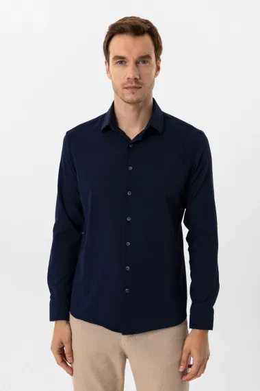 Сорочка Slim з класичним коміром, пряма, біла, %60 бавовна, %37 поліестер, %3 еластан, для бізнес-кежуал стильного вигляду - фото 1