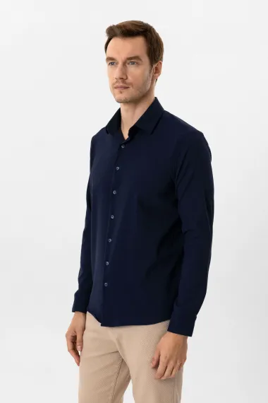 Сорочка Slim з класичним коміром, пряма, біла, %60 бавовна, %37 поліестер, %3 еластан, для бізнес-кежуал стильного вигляду - фото 5