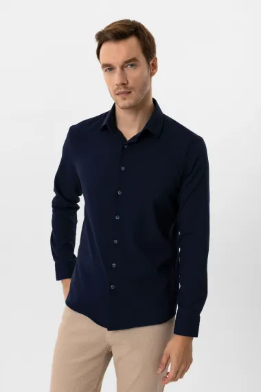 Сорочка Slim з класичним коміром, пряма, біла, %60 бавовна, %37 поліестер, %3 еластан, для бізнес-кежуал стильного вигляду - фото 2