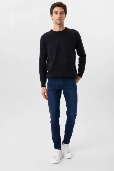 Трикотаж с круглым вырезом, классическая модель, 50% хлопок, 50% акрил, цвет: темно-синий, размеры: L, XL, XXL - фото 4