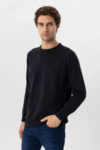 Трикотаж с круглым вырезом, классическая модель, 50% хлопок, 50% акрил, цвет: темно-синий, размеры: L, XL, XXL - фото 1