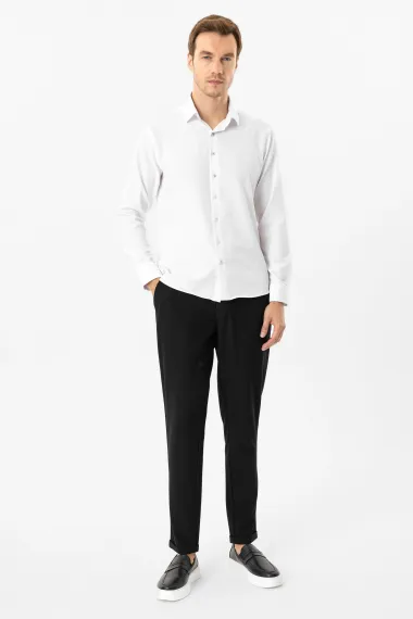 Köşeli Manşet Slim Kalıp Düz Gömlek - photo 3