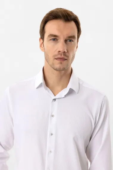 Köşeli Manşet Slim Kalıp Düz Gömlek - photo 4