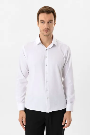 Köşeli Manşet Slim Kalıp Düz Gömlek - photo 2