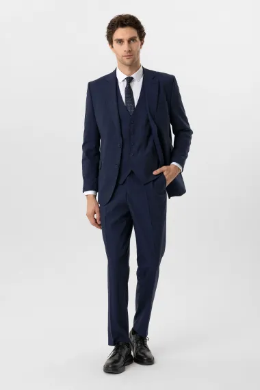 Regular Kalıp Desenli Yelekli Takım Elbise - photo 3