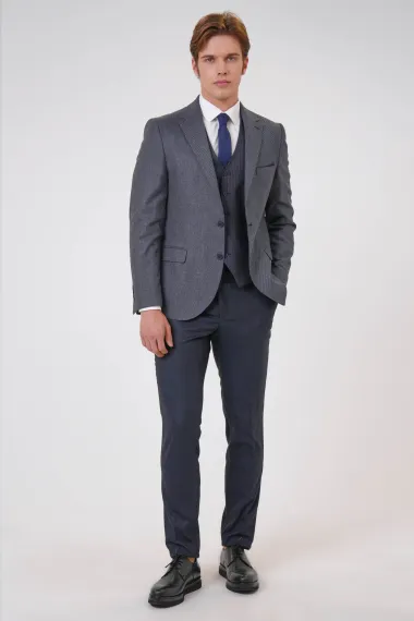 Slim Kalıp Armürlü Yelekli Takım Elbise - photo 1