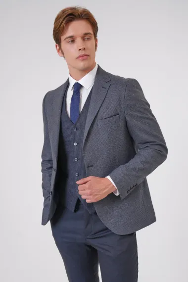 Slim Kalıp Armürlü Yelekli Takım Elbise - photo 3