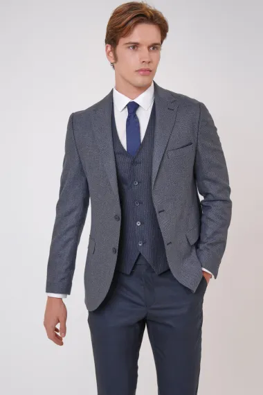 Slim Kalıp Armürlü Yelekli Takım Elbise - photo 2