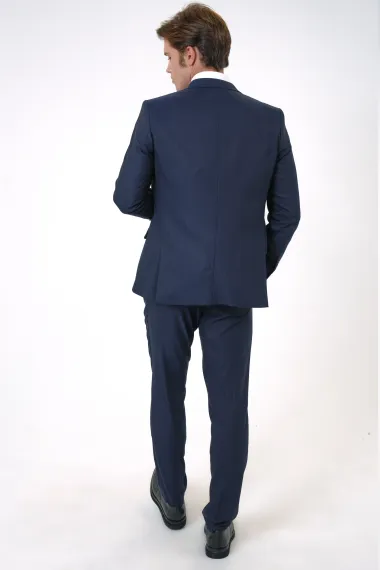 Классический мужской костюм с жилетом, полувоенный, состав: 63% полиэстер, 34% вискоза, 3% эластан, цвет: темно-синий, размеры: 50-60 - фото 4