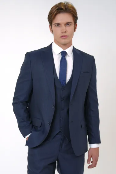 Классический мужской костюм с жилетом, полувоенный, состав: 63% полиэстер, 34% вискоза, 3% эластан, цвет: темно-синий, размеры: 50-60 - фото 2