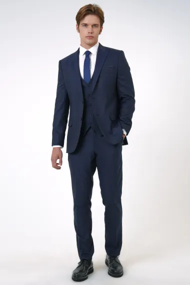 Классический мужской костюм с жилетом, полувоенный, состав: 63% полиэстер, 34% вискоза, 3% эластан, цвет: темно-синий, размеры: 50-60 - фото 1