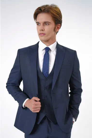 Классический мужской костюм с жилетом, полувоенный, состав: 63% полиэстер, 34% вискоза, 3% эластан, цвет: темно-синий, размеры: 50-60 - фото 3