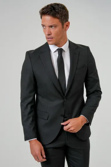 Слімфіт костюм з візерунком, чорний, класичний стиль, дві кнопки, бічні кишені, моно комір, 64% PES, 34% VIS, 2% EA - фото 2