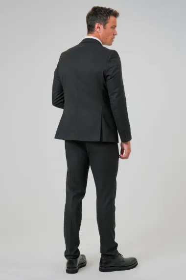 Слімфіт костюм з візерунком, чорний, класичний стиль, дві кнопки, бічні кишені, моно комір, 64% PES, 34% VIS, 2% EA - фото 3