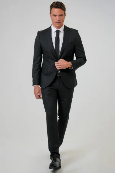 Слімфіт костюм з візерунком, чорний, класичний стиль, дві кнопки, бічні кишені, моно комір, 64% PES, 34% VIS, 2% EA - фото 1