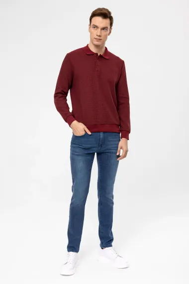 Свитшот поло с обычным кроем, армированным, тёмно-бордового цвета, состав: 64% полиэстер, 34% вискоза, 2% эластан, производство Турция - фото 2