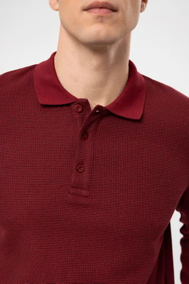 Свитшот поло с обычным кроем, армированным, тёмно-бордового цвета, состав: 64% полиэстер, 34% вискоза, 2% эластан, производство Турция - фото 4