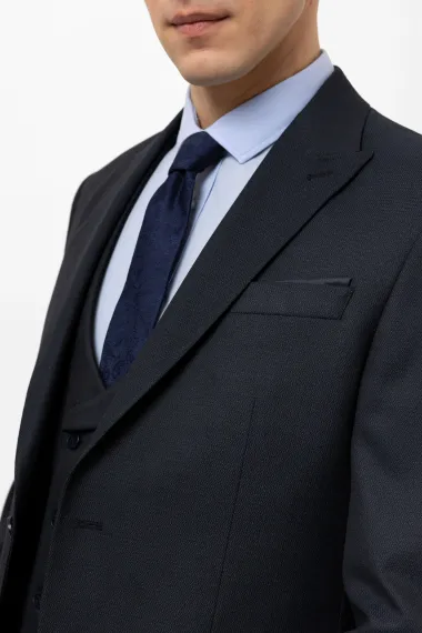 Slimfit Armürlü Yelekli Takım Elbise - fotoğraf 5