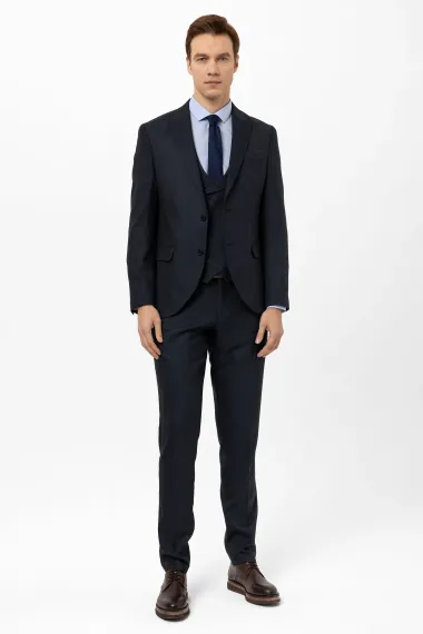 Slimfit Armürlü Yelekli Takım Elbise - fotoğraf 1