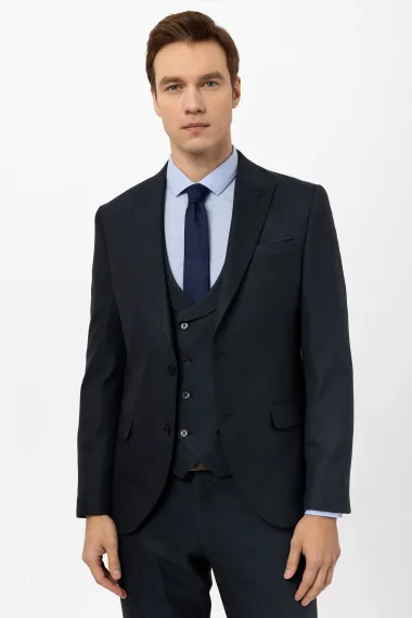 Slimfit Armürlü Yelekli Takım Elbise - fotoğraf 2