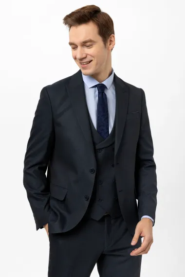 Slimfit Armürlü Yelekli Takım Elbise - fotoğraf 4