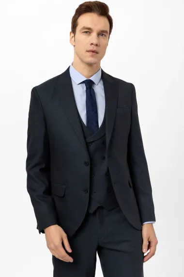 Slimfit Armürlü Yelekli Takım Elbise - fotoğraf 3