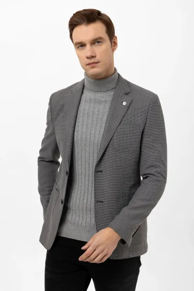 Слим-крой пиджак с армированным дизайном из полиэстера, застежка на два пуговицы, карманы с клапанами, без воротника, цвет антрацит - фото 2