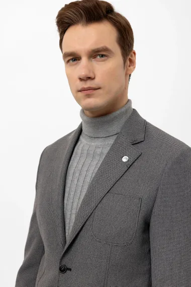 Слим-крой пиджак с армированным дизайном из полиэстера, застежка на два пуговицы, карманы с клапанами, без воротника, цвет антрацит - фото 5