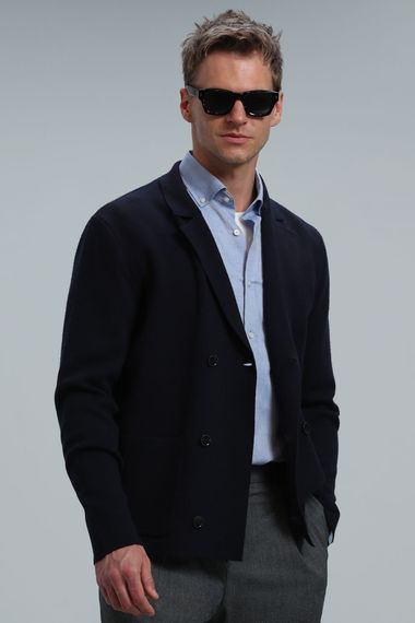 Elegant Men's Cardigan Navy Blue - photo 3