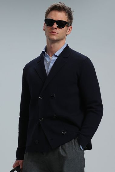 Elegant Men's Cardigan Navy Blue - photo 1