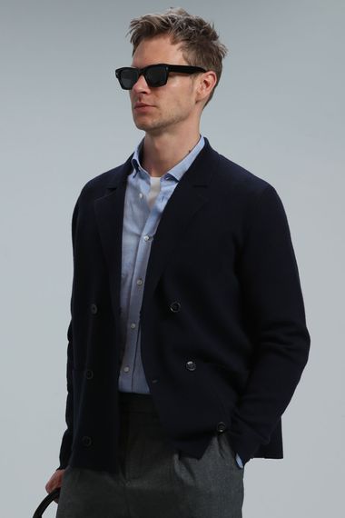 Elegant Men's Cardigan Navy Blue - photo 5