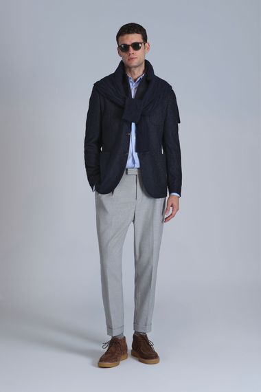 Мужской блейзер Timba Spor slim fit темно-синего цвета, размеры 46-56 - фото 2