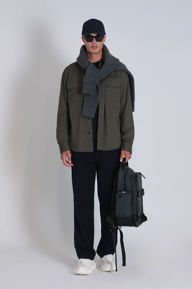 Lara Erkek Basic Gömlek Slim Fit Haki - photo 2