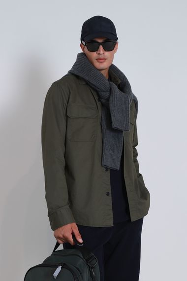 Lara Erkek Basic Gömlek Slim Fit Haki - photo 1