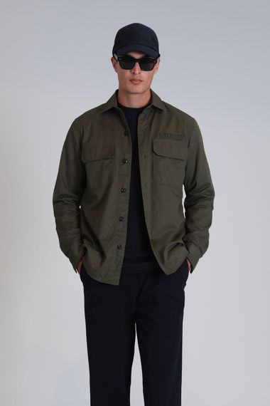 Lara Erkek Basic Gömlek Slim Fit Haki - photo 5