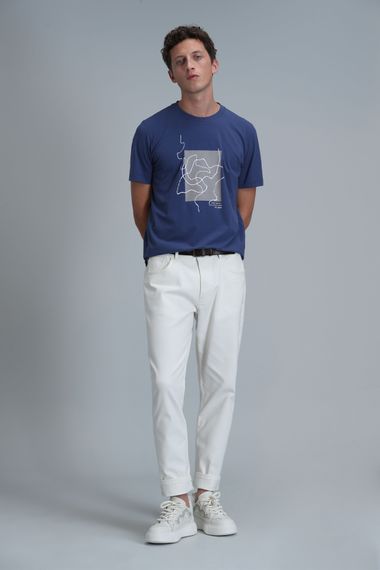 Nally Modern Grafik T- Shirt Koyu Saks - fotoğraf 3