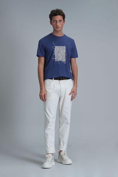Nally Modern Grafik T- Shirt Koyu Saks - fotoğraf 2