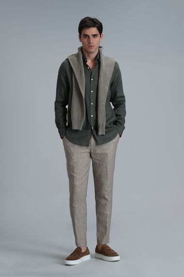 Чоловіча сорочка з льону Pitaya Comfort Fit кольору хаки, доступна в розмірах S-4XL - фото 2