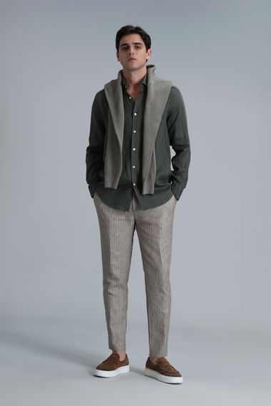 Чоловіча сорочка з льону Pitaya Comfort Fit кольору хаки, доступна в розмірах S-4XL - фото 4