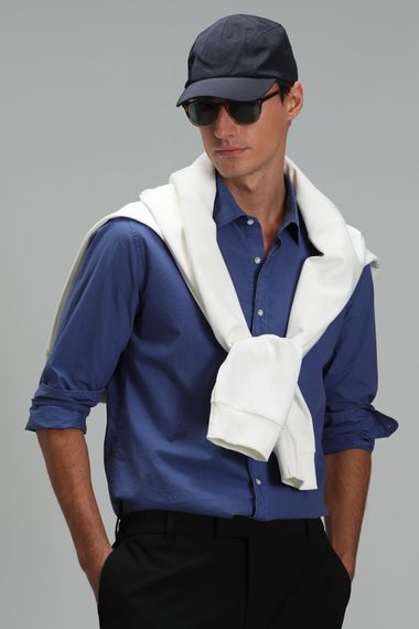 Makro Men's Smart Shirt Comfort Slim Fit Light Navy Blue - photo 4