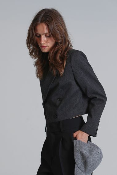 Женский пиджак Сидней антрацитового цвета, размеры S, XS, L, M - фото 5