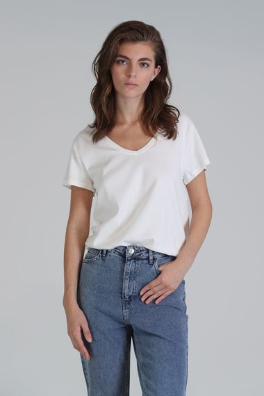 Футболка жіноча Florans, колір екрю, розміри S, M, L, XL, XXL, стильний дизайн для комфортного повсякденного носіння - фото 1