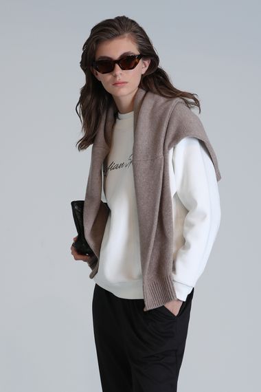 Loved Kadın Örme Sweatshırt Kırık Beyaz - photo 1