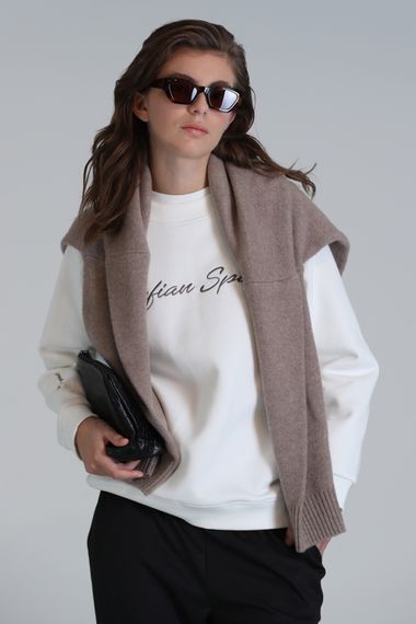 Loved Kadın Örme Sweatshırt Kırık Beyaz - photo 3