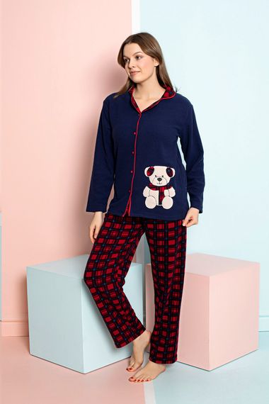Nisanca Kışlık Kadın Gömlek Polar Pijama Takımı- Kadın Düğmeli Polar Pijama Takımı - fotoğraf 3
