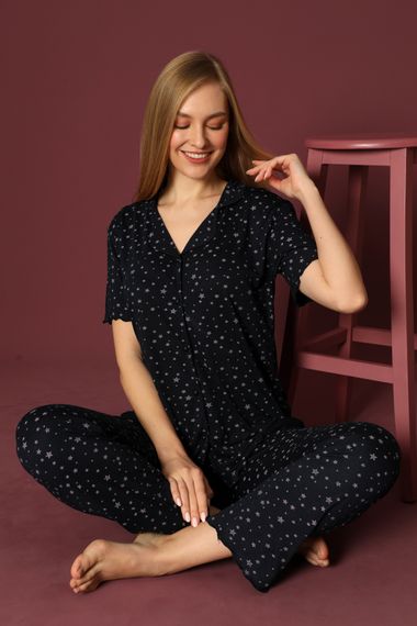 Nisanca Kısa Kollu Bambu Gömlek Pijama Takımı- Genç Anne Serisi - fotoğraf 1