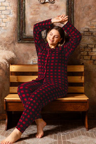 Nisanca Büyük Beden Kışlık Düğmeli Gömlek Pijama Takımı - fotoğraf 1