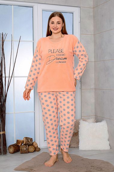 Nisanca Büyük Beden Peluş Polar Pijama Takımı- Kışlık Büyük Beden Kadın Pijama  - fotoğraf 5