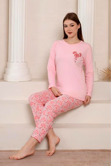 Slim Fit Uzun Kollu %100 Pamuk Kadın Pijama Takımı-Geniş Beden Aralığı  - fotoğraf 1