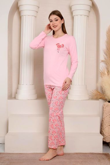 Slim Fit Uzun Kollu %100 Pamuk Kadın Pijama Takımı-Geniş Beden Aralığı  - fotoğraf 5